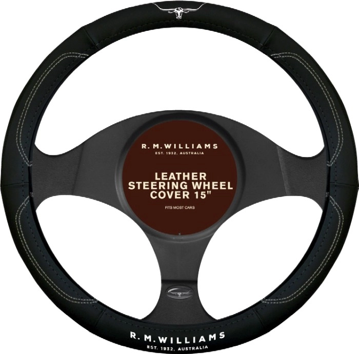 R.M. Williams 15” Leather Steering Wheel Cover Black