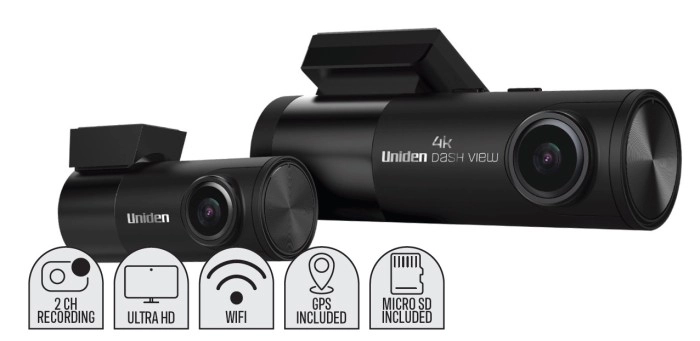 Uniden 4K Ultra HD 2CH Wi-Fi GPS Dash Cam 64GB