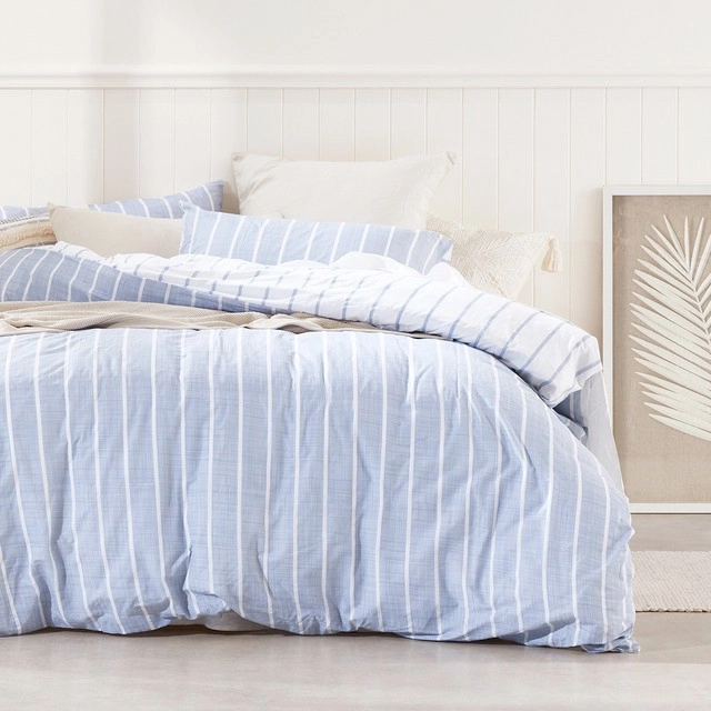 Adria Blue Reversible Stripe Quilt Cover Set by Habitat