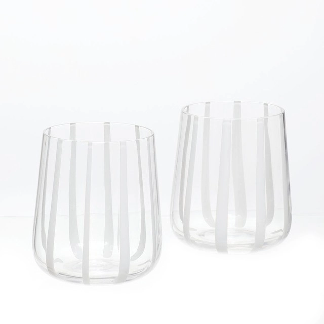 Atlas White Stripe Glass Tumblers Set of 2 by M.U.S.E.