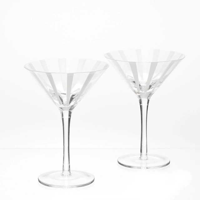 Atlas White Stripe Martini Glasses Set of 2 by M.U.S.E.