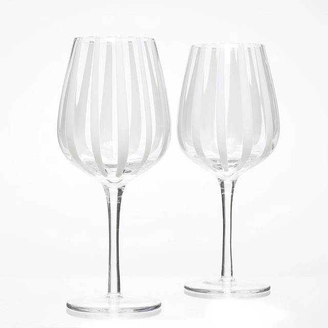 Atlas White Stripe Wine Glasses Set of 2 by M.U.S.E.