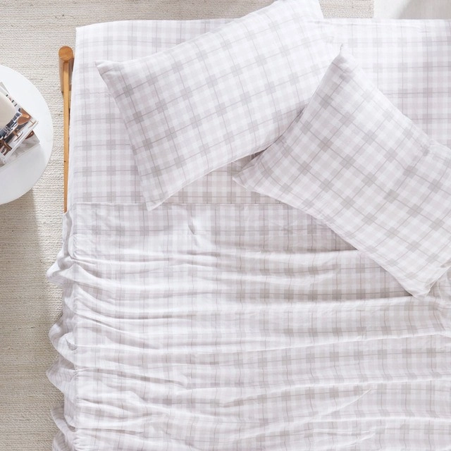 Gingham Natural Printed Cotton Flannelette Sheet Set by Habitat