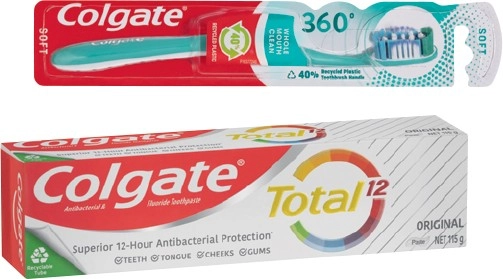 Colgate Total Base Toothpaste 115g or 360° Toothbrush 1 Pack Selected Varieties