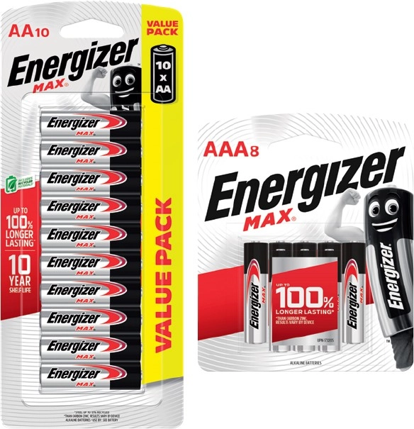 Energizer Max Batteries AA 10 Pack or AAA 8 Pack