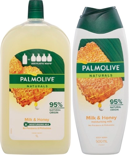 Palmolive Body Wash 500mL or Liquid Hand Wash Refill 1 Litre Selected Varieties