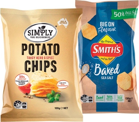 Smith's Baked, Simply or Sunbites Grain Waves Chips 120-170g Selected Varieties