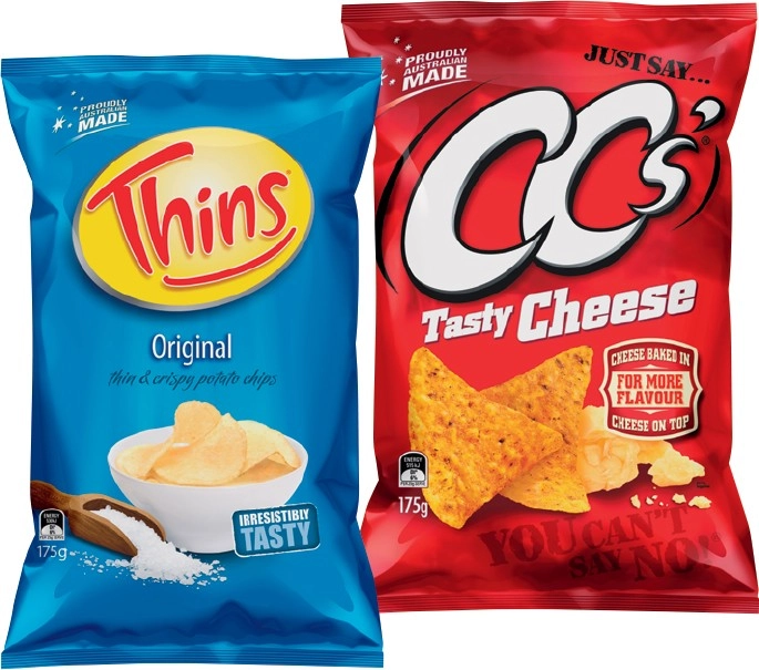 Thins Chips, CC's Corn Chips, Cornados or Thins Onion Rings 85-175g Selected Varieties