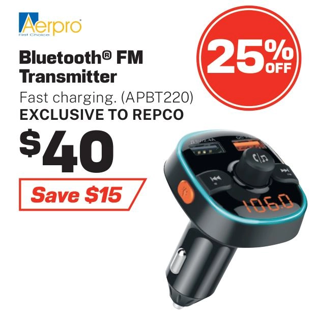 Aerpro Bluetooth FM Transmitter with QC3.0 Quick Charge USB - APBT220