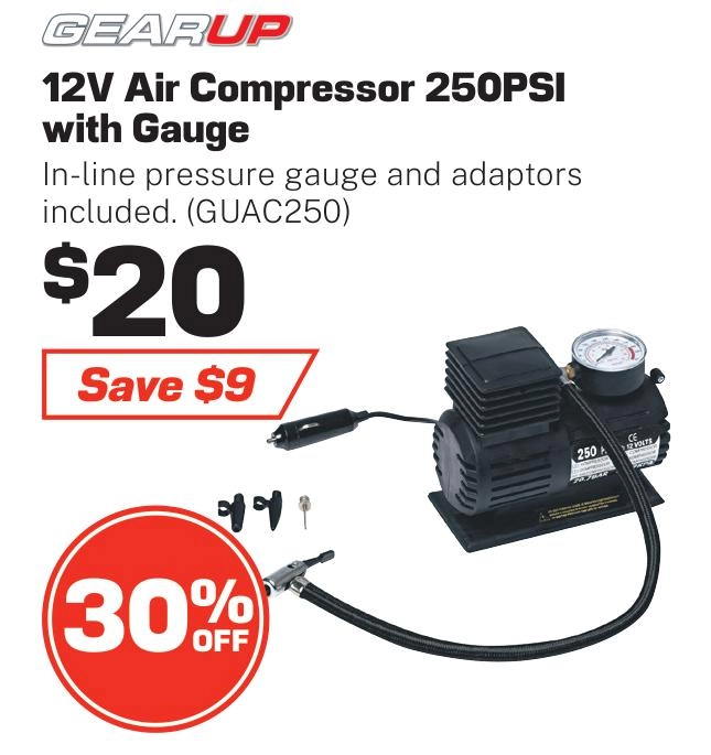 Gear Up Air Compressor 12V 250PSI with Gauge - GUAC250