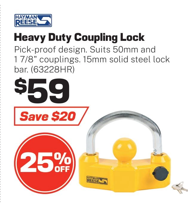 Hayman Reese Heavy Duty Tow Hitch Coupling Lock - 63228HR