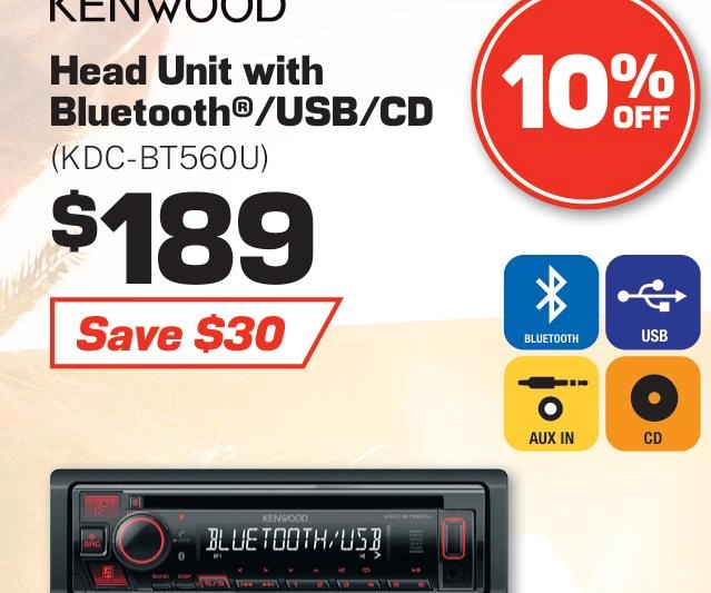 Kenwood Head Unit with Bluetooth/USB/CD - KDC-BT560U