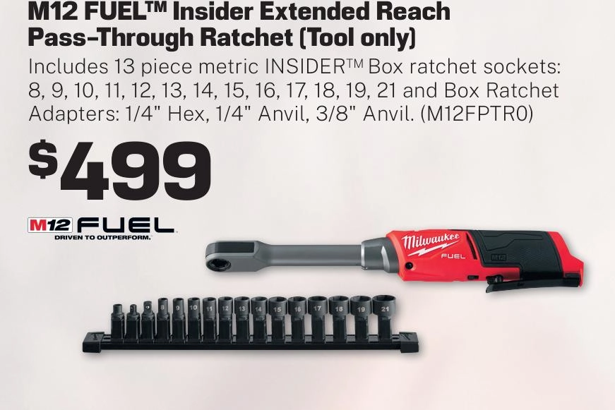 Milwaukee M12 FUEL Pass Through Ratchet - M12FPTR0