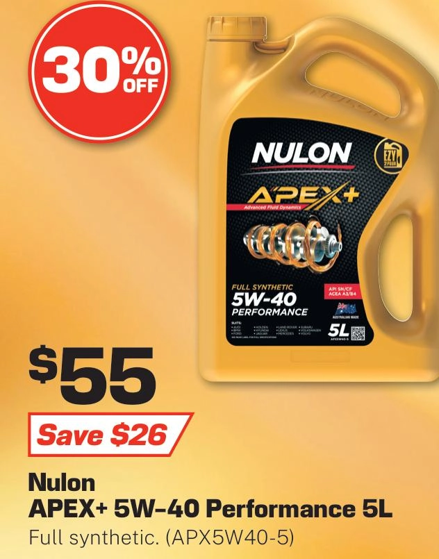 Nulon Apex+ Full Synthetic Performance 5W-40 Engine Oil 5L - APX5W40-5