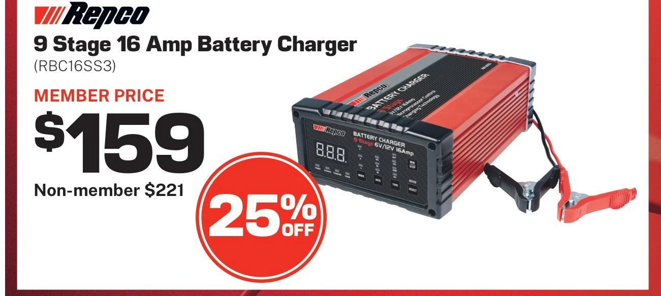 Repco Battery Charger 9 Stage 6V/12V - 16 Amp - RBC16SS3