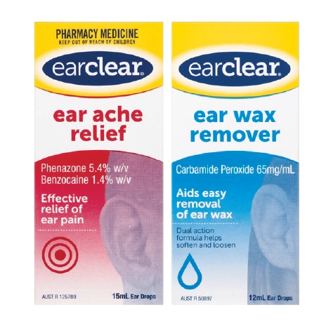 Ear Clear Ear Ache Relief 15ml or Ear Wax Remover Drops 12ml