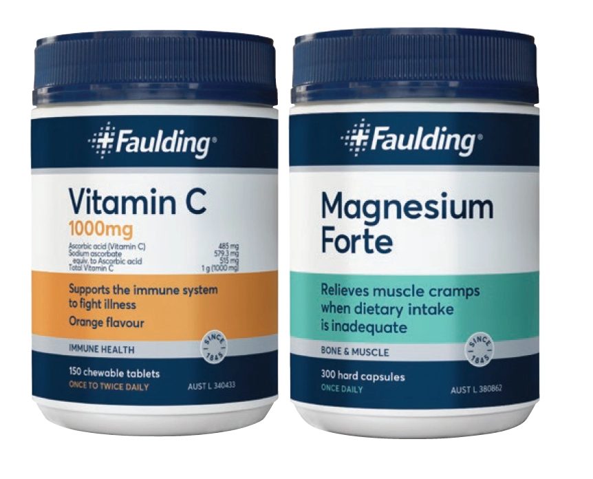 Faulding Vitamin C 1000mg 150 chewable tablets or Magnesium Forte 300 capsules