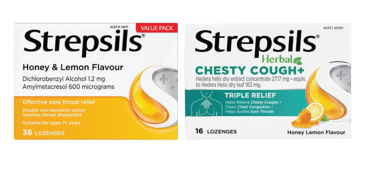 Strepsils Honey & Lemon Double Antibacterial Action 36 Lozenges or Herbal Chesty Cough+ Honey Lemon 16 Lozenges