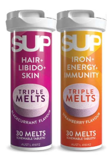 Sup Hair + Libido + Skin Triple Melts or Iron + Energy + Immunity Triple Melts 30 Chewable Tablets