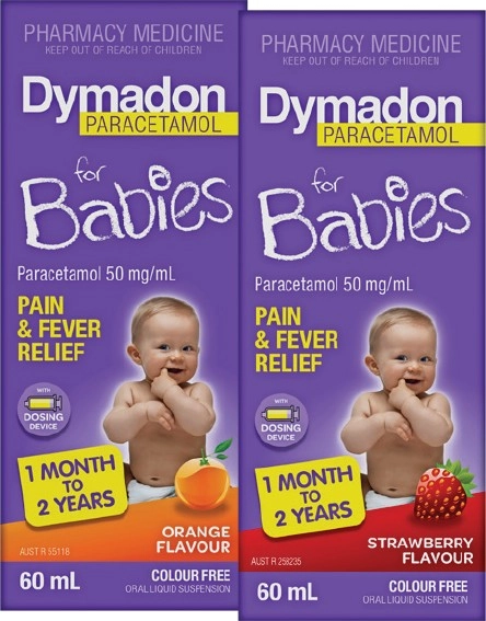 Dymadon Paracetamol for Babies 1 Month - 2 Years Orange or Strawberry Flavour 60mL