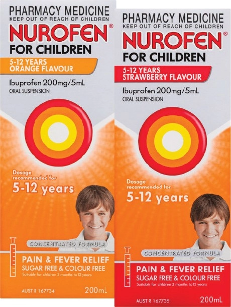 Nurofen For Children 5-12 Years Orange or Strawberry Flavour 200mL