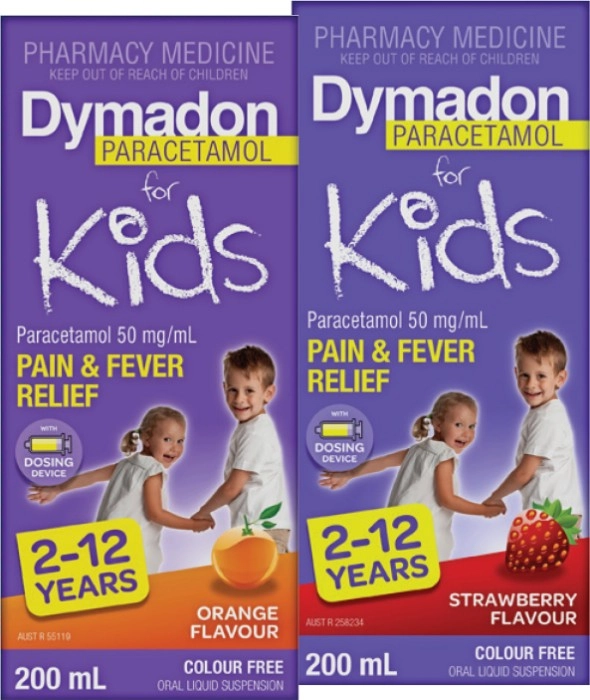 Dymadon Paracetamol for Kids 2-12 Years Orange or Strawberry Flavour 200mL