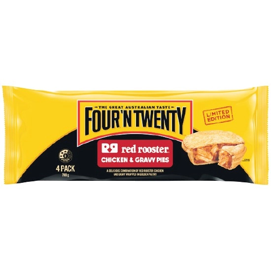 Four‘N Twenty Red Rooster Chicken or Angus Beef Pies 700g Pk 4