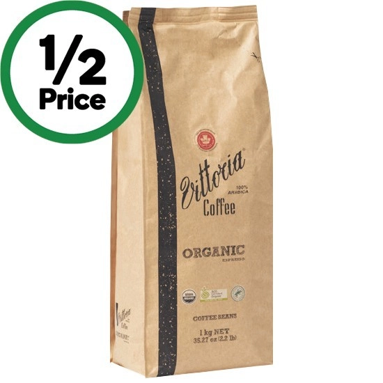 Vittoria Organic Beans or Ground Coffee 1 kg