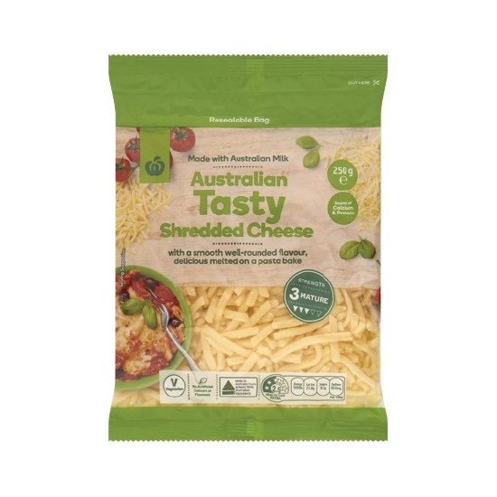 Woolworths Cheese Shredded Tasty 250g – From the Fridge