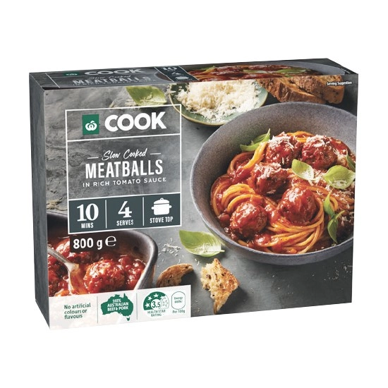 Woolworths COOK Slow Cooked Meatballs in Rich Tomato Sauce 800g