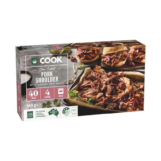 Woolworths COOK Slow Cooked Pork Shoulder with BBQ Sauce 560g