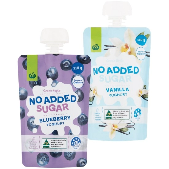 Woolworths No Added Sugar Yoghurt Pouch 110g – From the Fridge