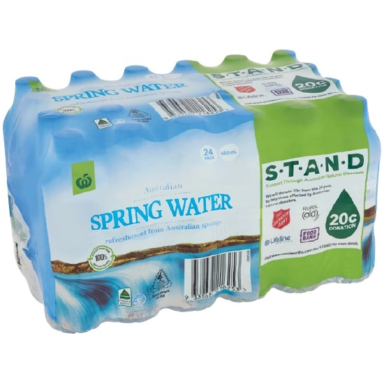 Woolworths Spring Water Bottles 600ml Pk 24