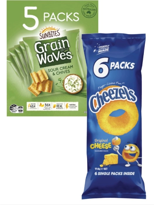 Cheezels or Parkers Pretzels 6 Pack or Grainwaves 5 Pack