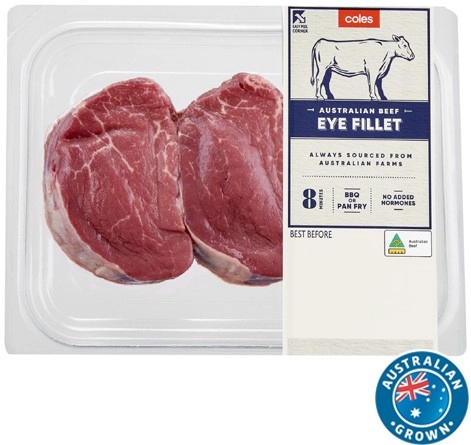 Coles Australian No Added Hormones Beef Eye Fillet Steak 450g