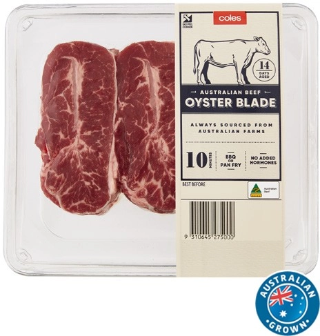 Coles Australian No Added Hormones Beef Oyster Blade Steak 500g