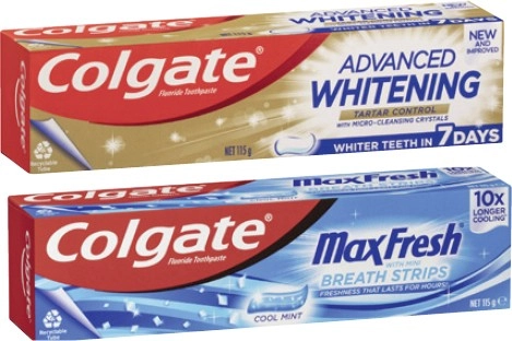 Colgate Advanced Tartar & Whitening or Max Fresh Toothpaste 115g