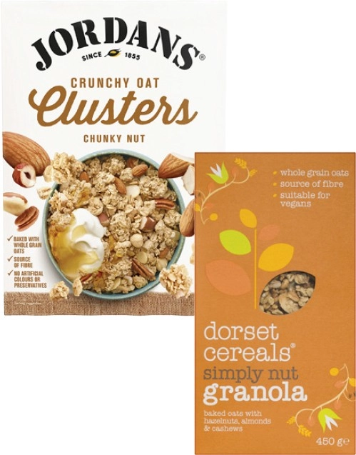 Jordans Granola or Oat Clusters 500g-750g or Dorset Granola or Muesli 450g