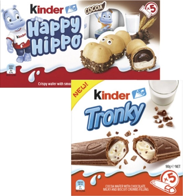 Kinder Happy Hippo or Tronky Multipack Biscuit Bars 90g-103.5g