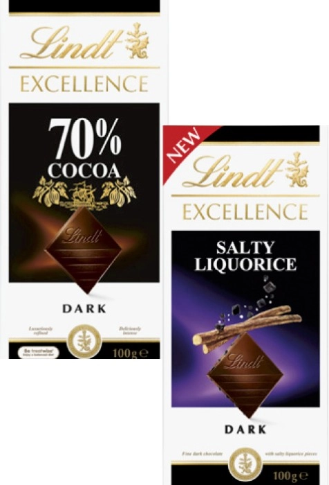 Lindt Excellence or Lindor Block Chocolate 80g-100g