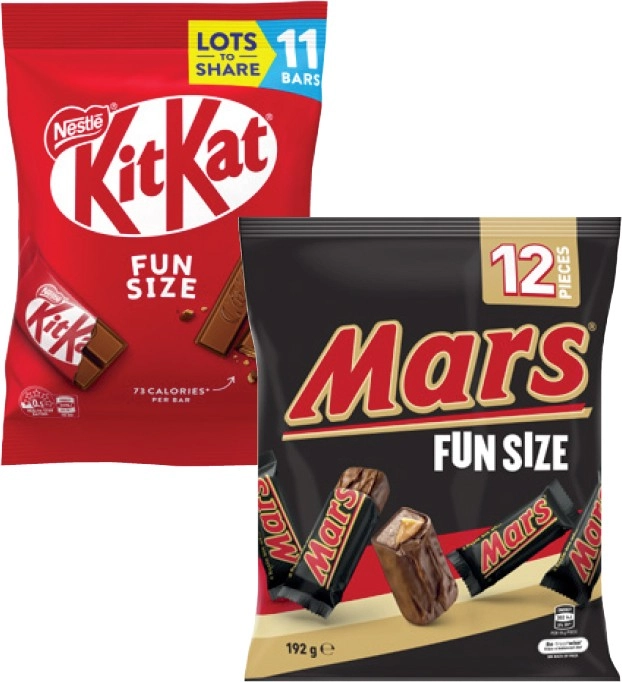 Mars Chocolate Fun Size 132g-192g, Nestlé Chocolate Fun Pack 127g-158g or Skittles Fun Size 180g