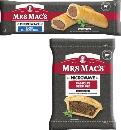 Mrs Mac's Microwave Frozen Beef Pie or Sausage Roll 175g