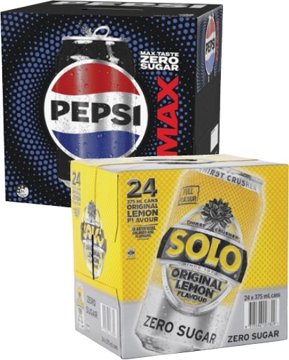 Pepsi Max or Solo Soft Drink 24x375mL