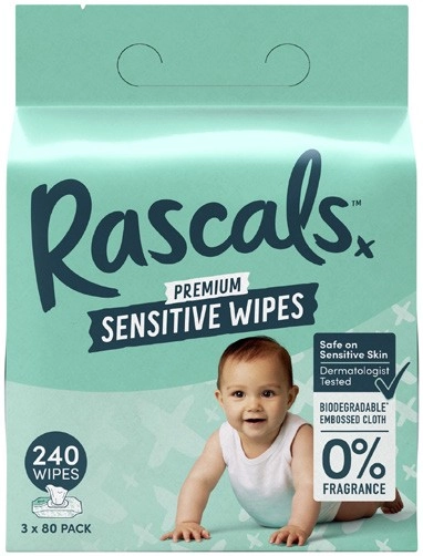 Rascals Biodegradable Sensitive Wipes 240 Pack