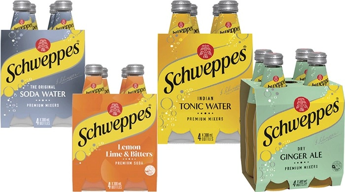 Schweppes Mixers or Soft Drink 4x300mL