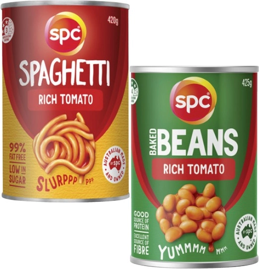 SPC Baked Beans or Spaghetti 420g-425g