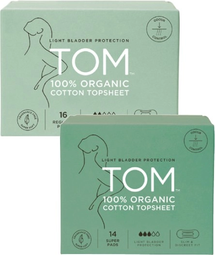 Tom Continence Pads Regular 16 Pack or Super 14 Pack