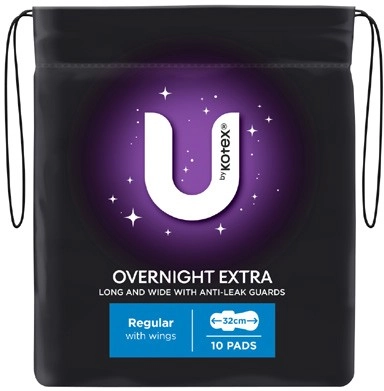 U By Kotex Pads Extra Overnight with Wings 10 Pack