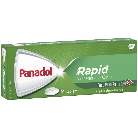 Panadol Rapid with Paracetamol 500mg Caplets Pk 20* – Limit of 2 per Customer