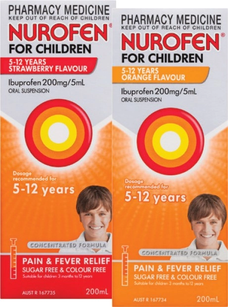 Nurofen For Children 5-12 Years Strawberry or Orange Flavour 200mL